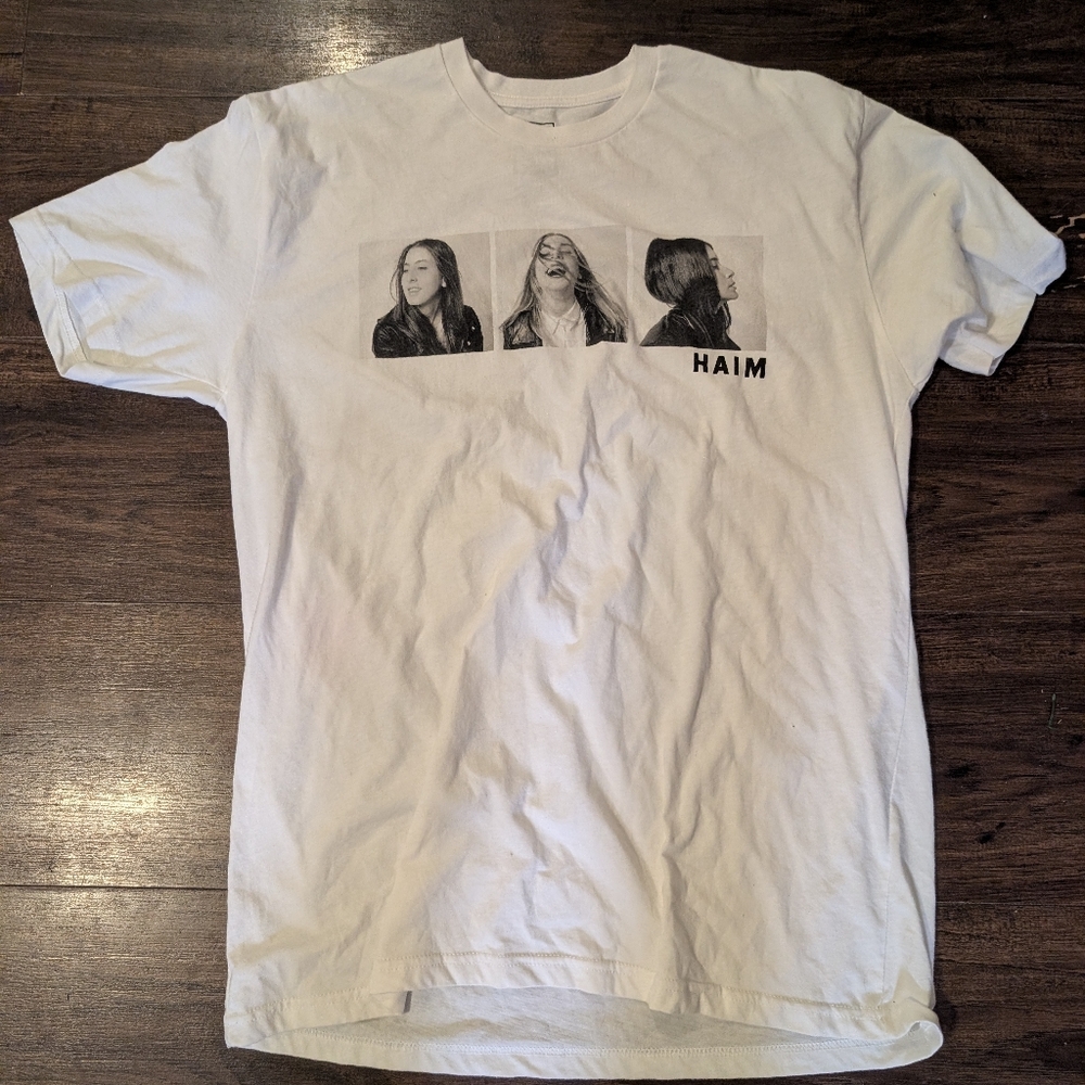 White Graphic T-Shirt with Band Print